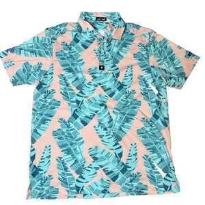Bad Birdie Golf Polo Shirt Mens XL Palm Fronds Green Peach Tropic Performance